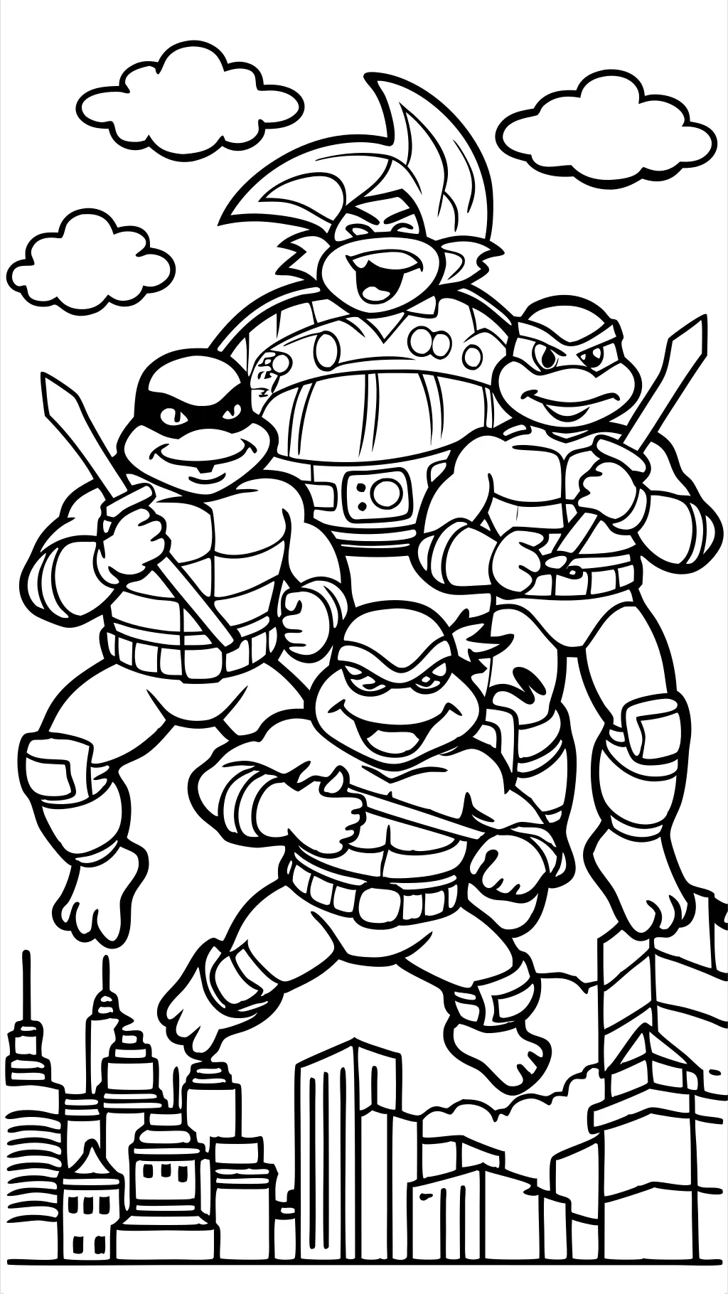 Página para colorear de tortugas de ninja mutantes adolescentes